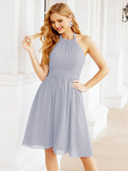 Numbersea Neckholder-Brautjungfernkleid aus Chiffon, kurz, ärmellos, formelles Partykleid, offener Rücken, 28023