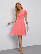 Numbersea Chiffon Bridesmaid Dress V Neck Short Cocktail Gowns For Juniors Homecoming Dresses 28077