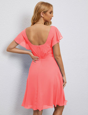 Numbersea Chiffon Bridesmaid Dress V Neck Short Cocktail Gowns For Juniors Homecoming Dresses 28077