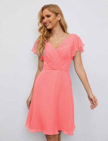 Numbersea Chiffon Bridesmaid Dress V Neck Short Cocktail Gowns For Juniors Homecoming Dresses 28077