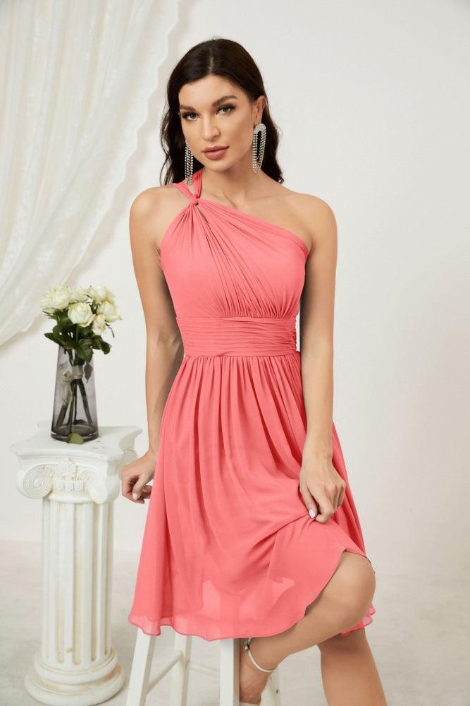 Numbersea Women Chiffon Short One Shoulder Bridesmaid Dress Formal Dresses For Party Homecoming 2804