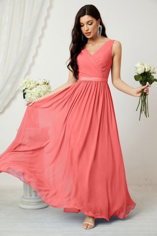 Women's Chiffon Long Bridesmaid Dresses A line Sleeveless Formal Prom Gown for Evening Party Homecoming Dresses 2808-numbersea