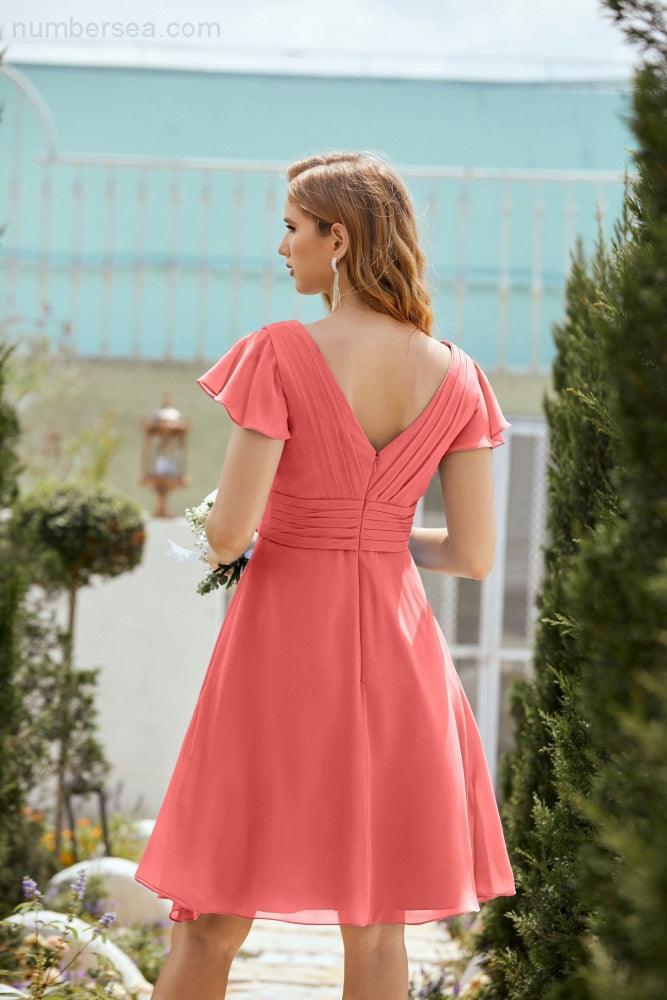 Neck Chiffon Bridesmaid Dresses Formal Cocktail Prom Gown Homecoming 28013