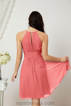 Halter Bridesmaid Dresses Knee Length A Line Formal Evening Party Cocktail Dress 28011