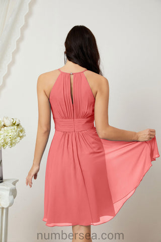 Halter Bridesmaid Dresses Knee Length A Line Formal Evening Party Cocktail Dress 28011