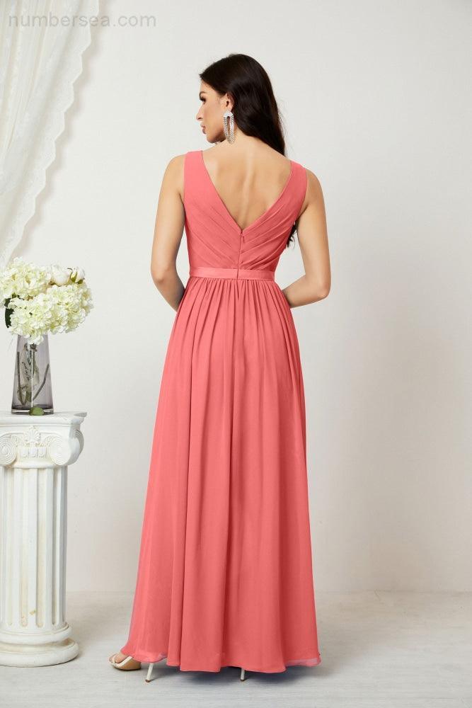 Women's Chiffon Long Bridesmaid Dresses A line Sleeveless Formal Prom Gown for Evening Party Homecoming Dresses 2808-numbersea