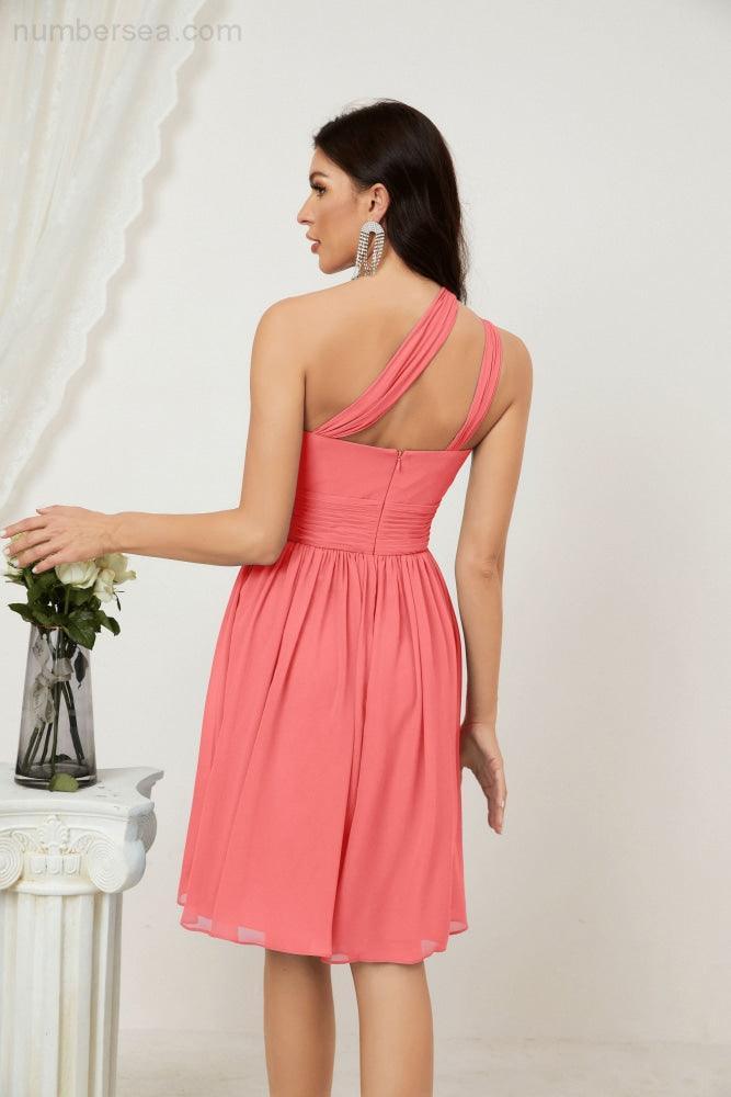 Numbersea Women Chiffon Short One Shoulder Bridesmaid Dress Formal Dresses For Party Homecoming 2804
