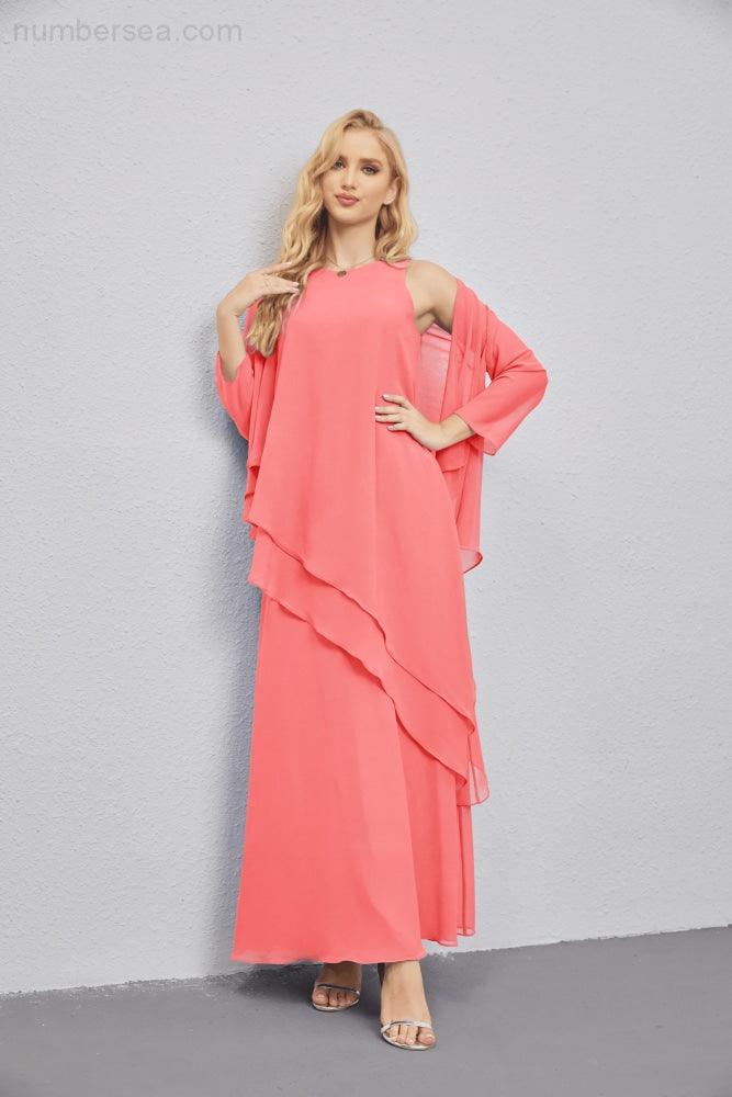 Mother of Bride Dresses with Open Front Lightweight Cardigan Formal Prom Gown 28081-numbersea
