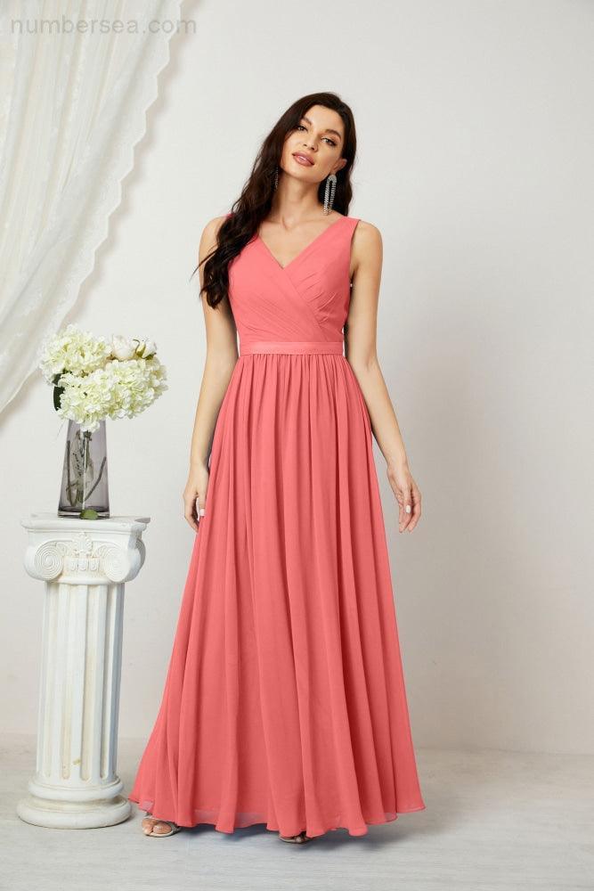 Women's Chiffon Long Bridesmaid Dresses A line Sleeveless Formal Prom Gown for Evening Party Homecoming Dresses 2808-numbersea