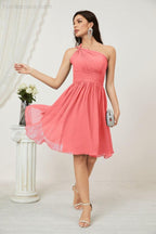 Numbersea Women Chiffon Short One Shoulder Bridesmaid Dress Formal Dresses For Party Homecoming 2804