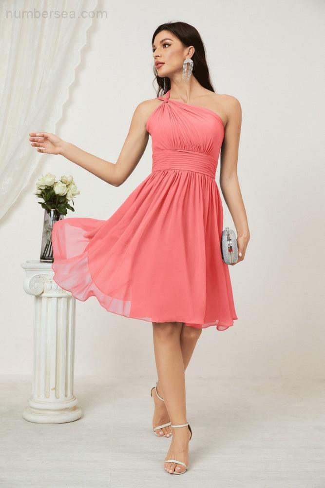 Numbersea Women Chiffon Short One Shoulder Bridesmaid Dress Formal Dresses For Party Homecoming 2804