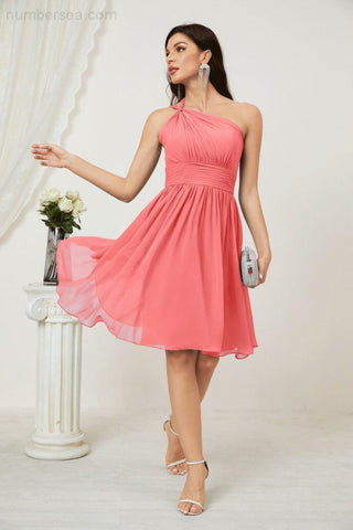 Numbersea Women Chiffon Short One Shoulder Bridesmaid Dress Formal Dresses For Party Homecoming 2804