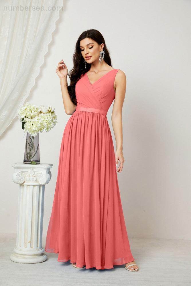 Women's Chiffon Long Bridesmaid Dresses A line Sleeveless Formal Prom Gown for Evening Party Homecoming Dresses 2808-numbersea