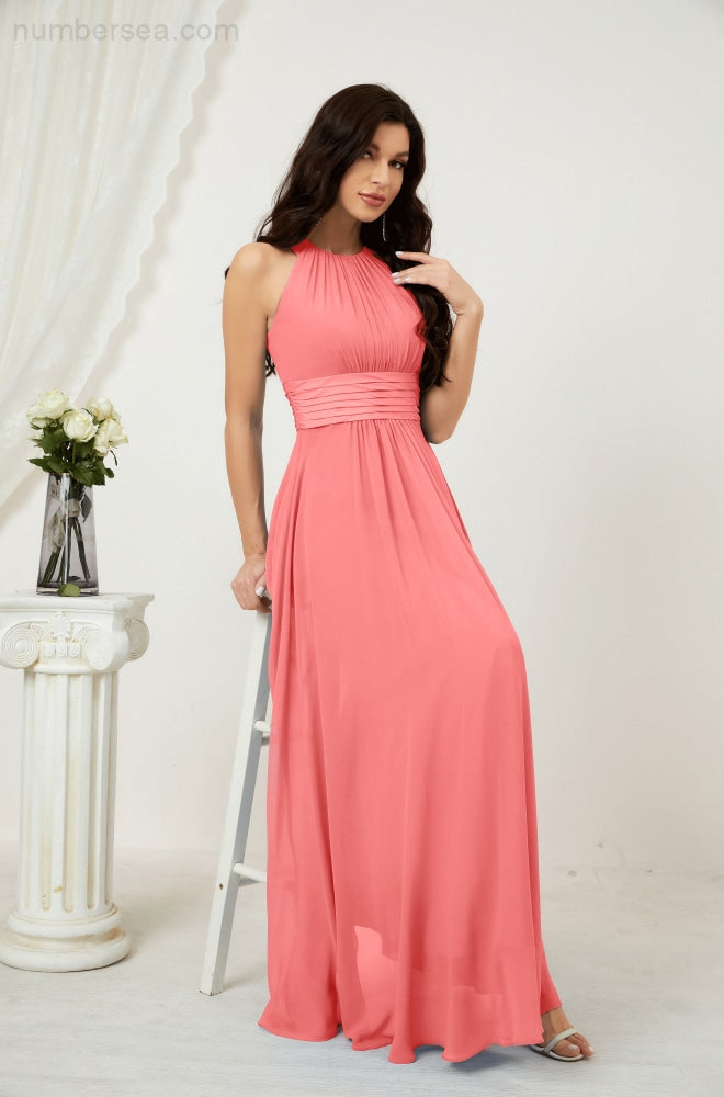 Numbersea Formal Party Gown Dress Chiffon Halter Long Sleeveless Bridesmaid Dresses 2802
