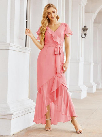 Numbersea Ruffled Bridesmaid Dresses Mermaid Formal Violin Evening Party Prom Gowns 28042-numbersea