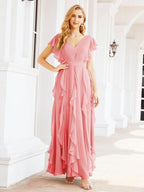 Ruffled Bridesmaid Dresses with Sleeves Long Formal Party Dress 28041-numbersea