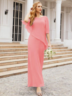 Numbersea Formal Party Gown Dress Long Chiffon Mother Of The Bride Dresses With Ruffle Cape 28026