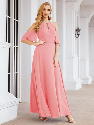 Numbersea Cold Shoulder Bridesmaid Dresses A-Line Long Formal Evening Gowns 28074-numbersea