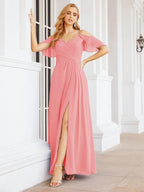 Numbersea Cold Shoulder Long Bridesmaid Dresses Side Slit Formal Prom Gowns Party Wedding 28070-numbersea