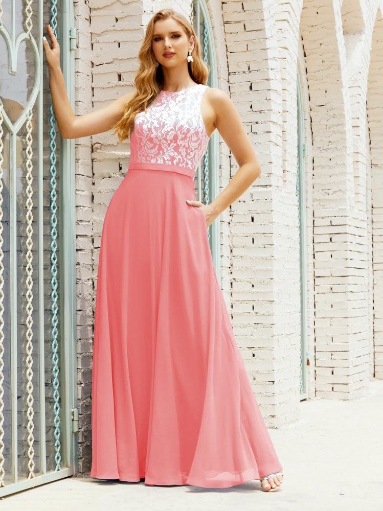 Lace Bridesmaid Dress Floor Length Evening Gowns with Pockets 28017-numbersea