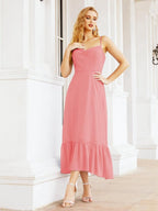 Numbersea Women Strap Chiffon Bridesmaid Dress Ankle Length Sleeveless Blackless Ruffle A Line
