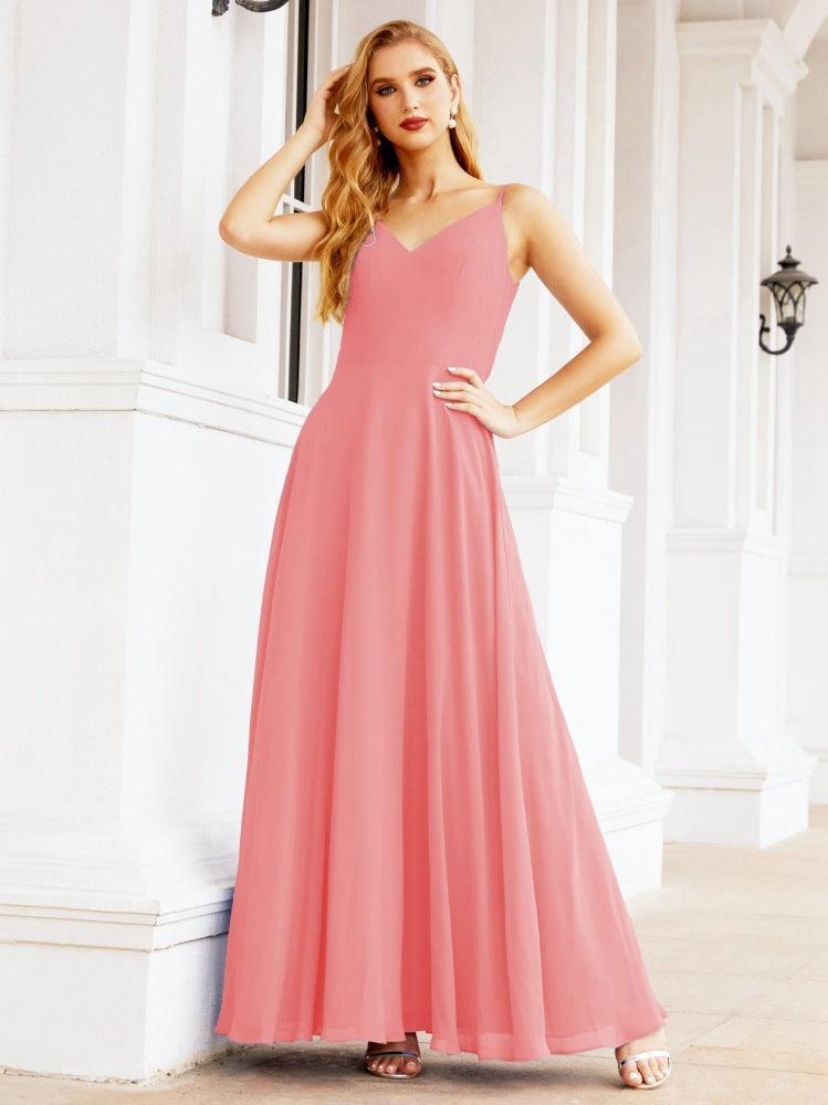 Numbersea Spaghetti Strap Bridesmaid Dresses V Neck Butterfly Back Fromal Evening Party Prom Gown 28036-numbersea