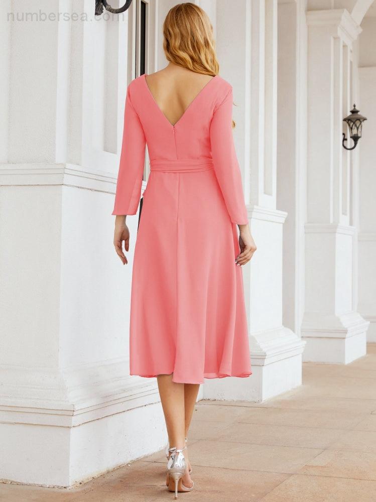 Bridesmaid Dress V-Back Waist Belt Mother of the Bride Wedding Guest 28031-numbersea