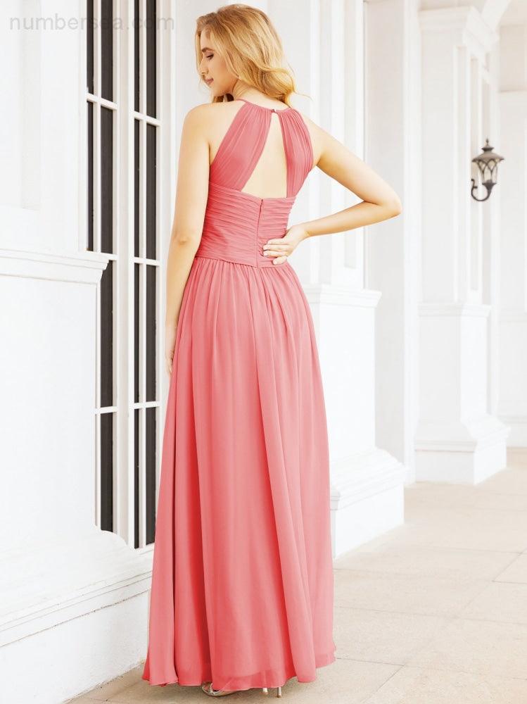 Numbersea Sleeveless Bridesmaid Dresses Long Prom Gown Zipper with Keyhole Back 28056-numbersea