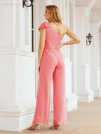 Numbersea Womens One Shoulder Chiffon Long Jumpsuit Formal Evening Dress Bridesmaid Dresses Pants