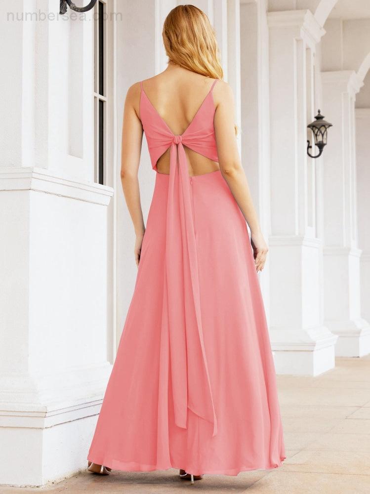 Numbersea Spaghetti Strap Bridesmaid Dresses V Neck Butterfly Back Fromal Evening Party Prom Gown 28036-numbersea
