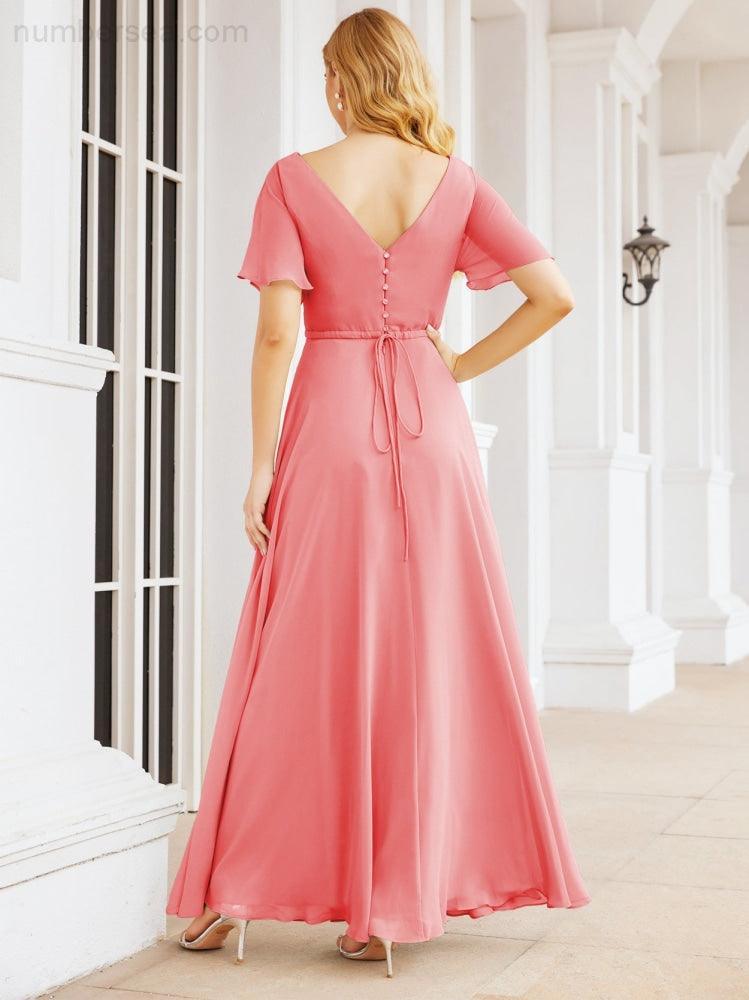 Numbersea Formal Prom Gowns for Mother of The Bride Short Sleeves Bridesmaid Dress 28049-numbersea