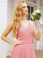 Numbersea Halter Chiffon Bridesmaid Dresses Wedding Appare Sleeveless Formal Prom Dress with Ruffled Back 28035-numbersea