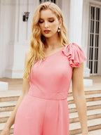 Numbersea Womens One Shoulder Chiffon Long Jumpsuit Formal Evening Dress Bridesmaid Dresses Pants