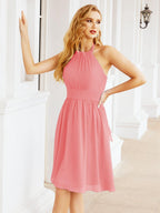 Numbersea Neckholder-Brautjungfernkleid aus Chiffon, kurz, ärmellos, formelles Partykleid, offener Rücken, 28023