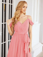 Numbersea Off The Shoulder Chiffon Bridesmaid Dress Long Formal Graduation Gown with Cowl Back 28069-numbersea