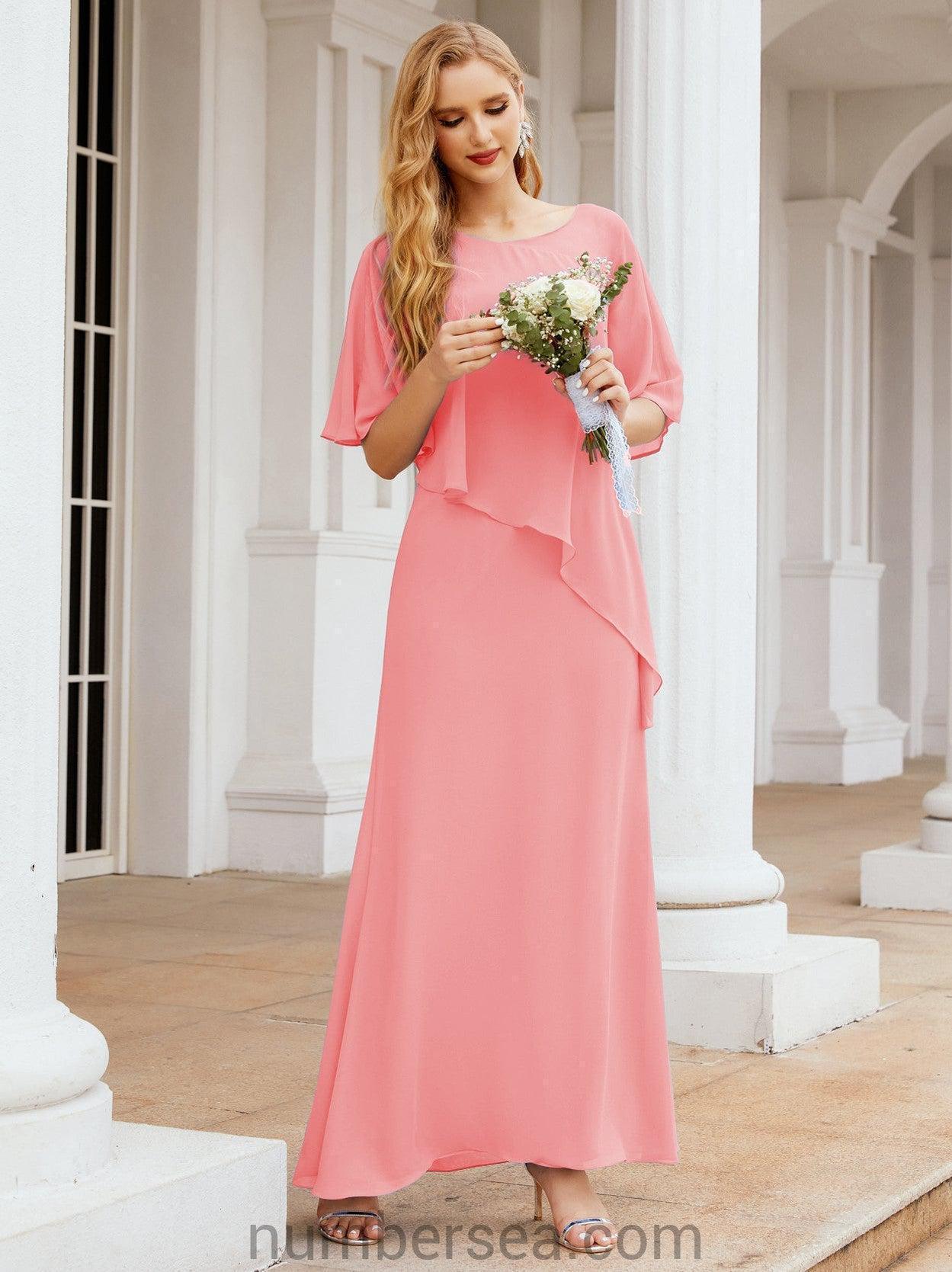 Numbersea Formal Party Gown Dress Long Chiffon Mother Of The Bride Dresses With Ruffle Cape 28026