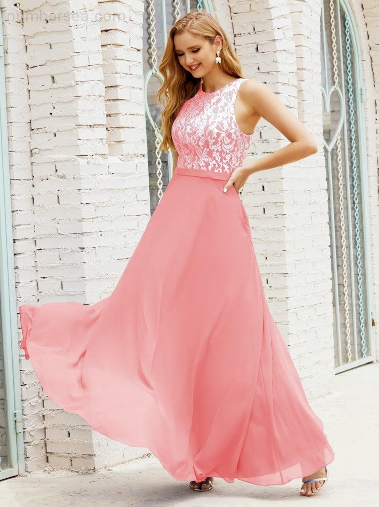 Lace Bridesmaid Dress Floor Length Evening Gowns with Pockets 28017-numbersea