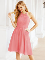 Numbersea Neckholder-Brautjungfernkleid aus Chiffon, kurz, ärmellos, formelles Partykleid, offener Rücken, 28023