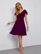 Numbersea Chiffon Bridesmaid Dress V Neck Short Cocktail Gowns For Juniors Homecoming Dresses 28077