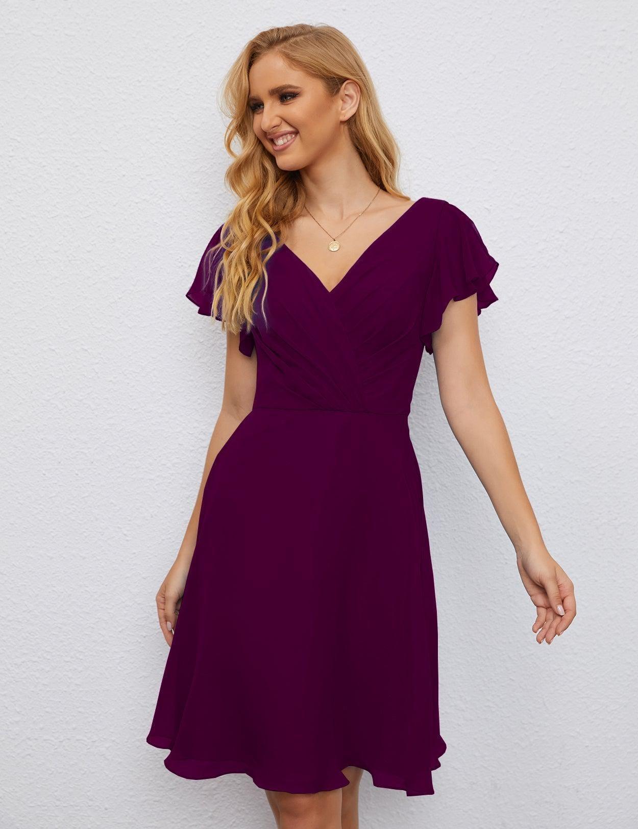Numbersea Chiffon Bridesmaid Dress V Neck Short Cocktail Gowns For Juniors Homecoming Dresses 28077