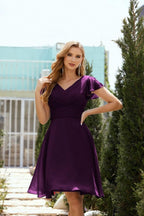 Neck Chiffon Bridesmaid Dresses Formal Cocktail Prom Gown Homecoming 28013 Grape