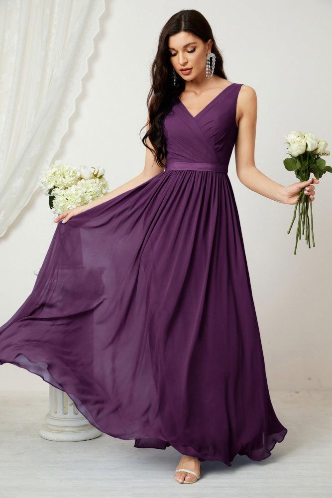 Women's Chiffon Long Bridesmaid Dresses A line Sleeveless Formal Prom Gown for Evening Party Homecoming Dresses 2808-numbersea