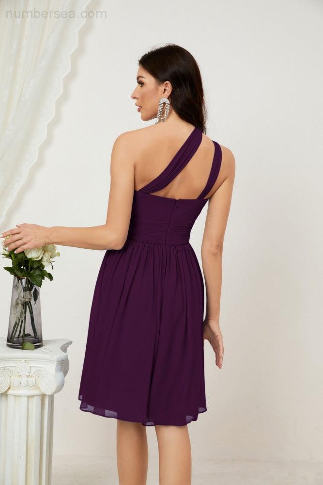 Numbersea Women Chiffon Short One Shoulder Bridesmaid Dress Formal Dresses For Party Homecoming 2804