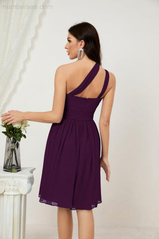 Numbersea Women Chiffon Short One Shoulder Bridesmaid Dress Formal Dresses For Party Homecoming 2804