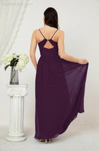 Numbersea Neck Bridesmaid Dresses Chiffon Long Spaghetti A-line Formal Prom Gown for Wedding Party Evening 2801-numbersea