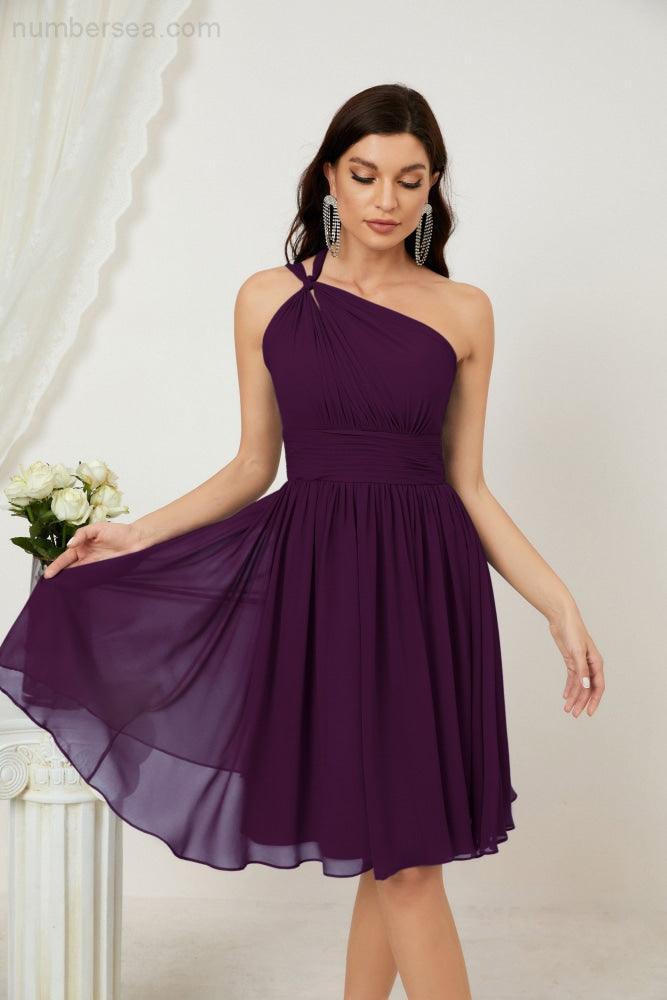 Numbersea Women Chiffon Short One Shoulder Bridesmaid Dress Formal Dresses For Party Homecoming 2804