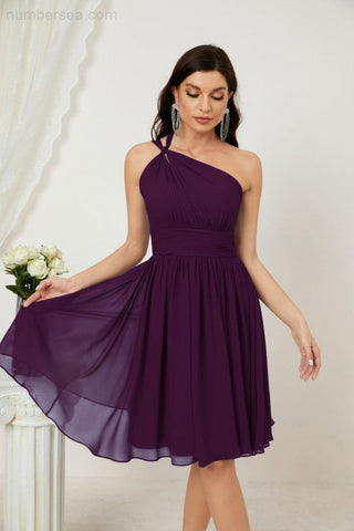 Numbersea Women Chiffon Short One Shoulder Bridesmaid Dress Formal Dresses For Party Homecoming 2804