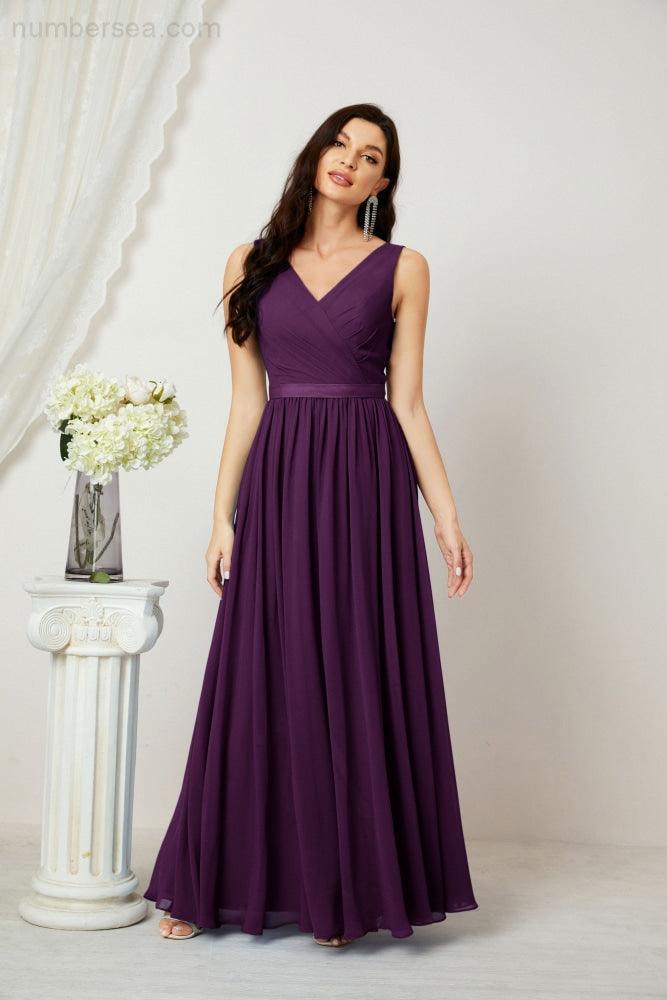 Women's Chiffon Long Bridesmaid Dresses A line Sleeveless Formal Prom Gown for Evening Party Homecoming Dresses 2808-numbersea