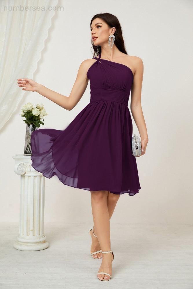 Numbersea Women Chiffon Short One Shoulder Bridesmaid Dress Formal Dresses For Party Homecoming 2804