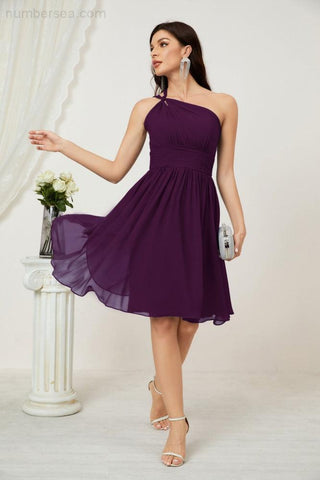 Numbersea Women Chiffon Short One Shoulder Bridesmaid Dress Formal Dresses For Party Homecoming 2804